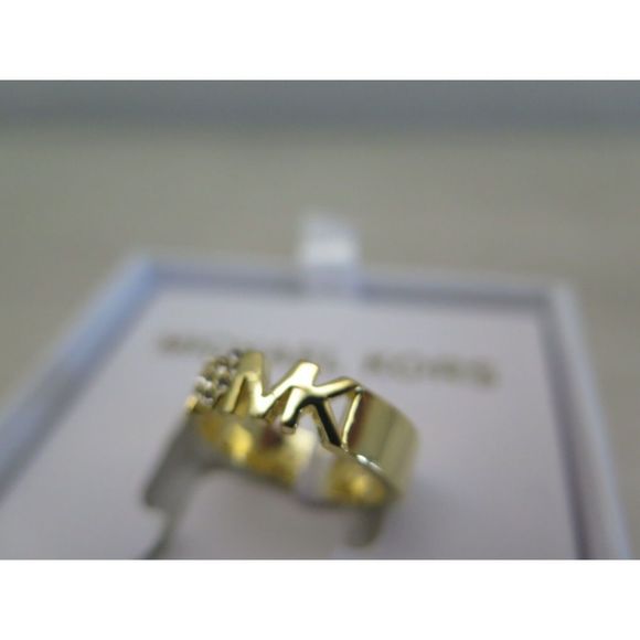Michael Kors MKJX7978710 Size 7 Gold Tone Pavé Crystals Heart w/MK Logo Ring - Picture 4 of 11